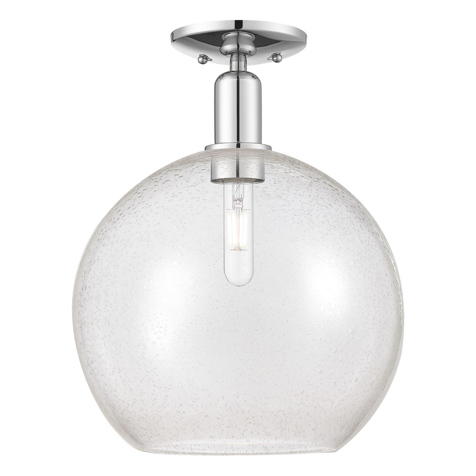 Innovations Athens 12in 1-Light Semi-Flush | Industrial Polished Chrome Steel and Seedy Glass | Entryway & Hallway | 11.75 x | Model 716-1C-PC-G124-12