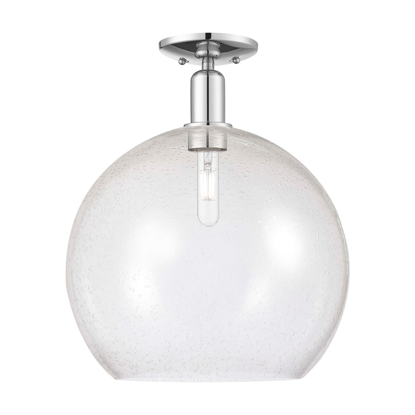 Innovations Athens 14in 1-Light Semi-Flush | Industrial Polished Chrome Steel and Seedy Glass | Damp-Rated Hallway & Bathroom | Model 716-1C-PC-G124-14