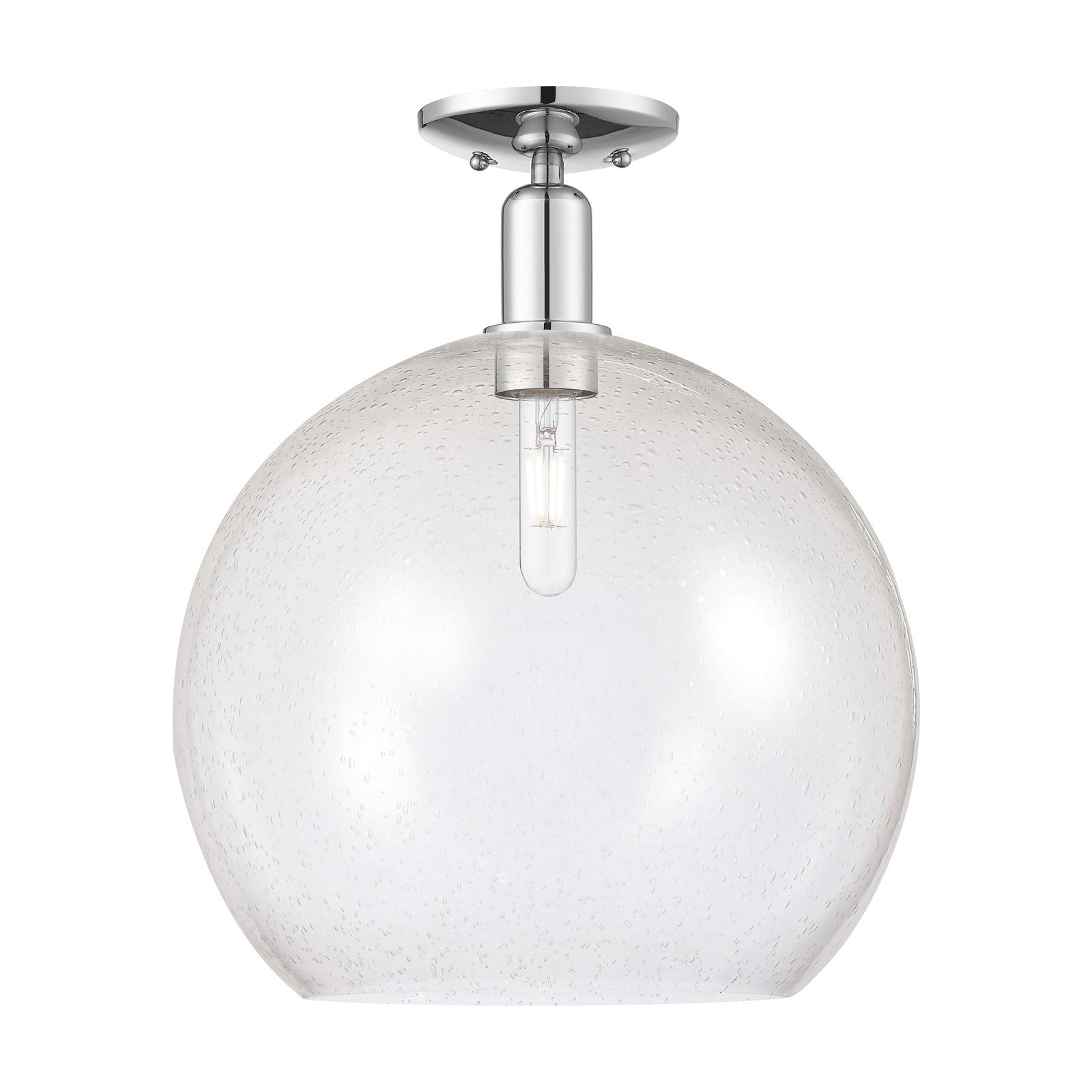 Innovations Athens 14in 1-Light Semi-Flush | Industrial Polished Chrome Steel and Seedy Glass | Damp-Rated Hallway & Bathroom | Model 716-1C-PC-G124-14