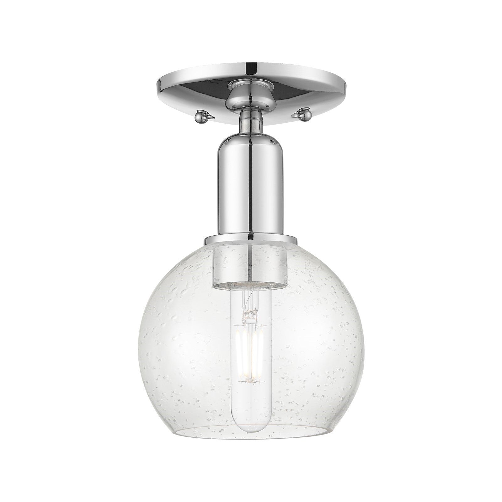 Innovations Athens 6in 1-Light Semi-Flush Mount | Industrial Polished Chrome and Seedy Glass | Entryway & Hallway | 5.88 x 5.88 x | Model 716-1C-PC-G124-6