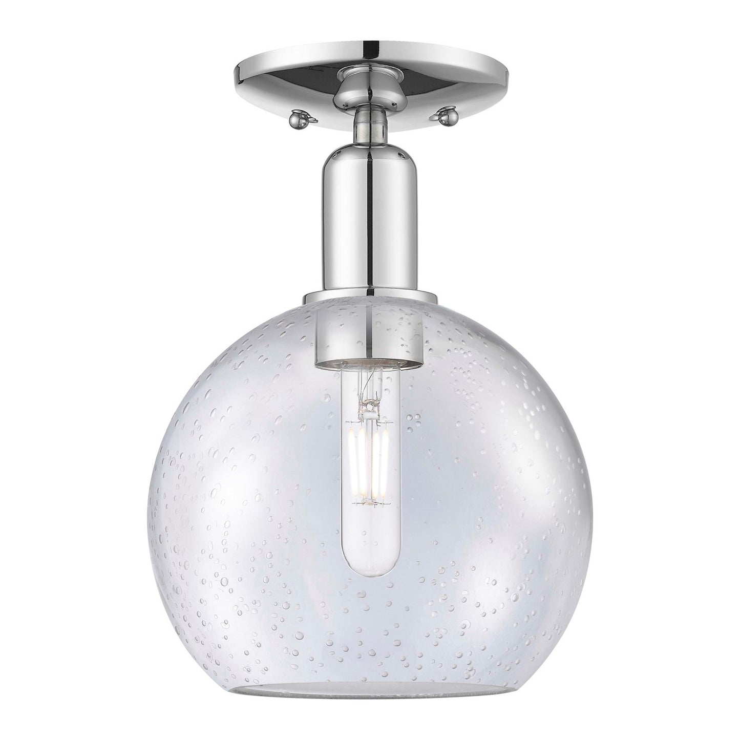 Innovations Athens 8in 1-Light Semi-Flush Mount | Industrial Polished Chrome Steel and Seedy Glass Globe | Entryway & Hallway | 8 | Model 716-1C-PC-G124-8