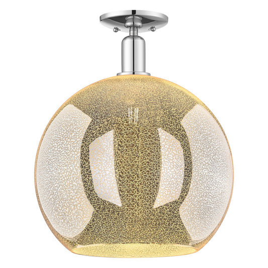 Innovations Athens 14in 1-Light Semi-Flush Mount | Industrial Polished Chrome and Mercury Glass | Damp-Rated Entryway & Hallway | Model 716-1C-PC-G128-14
