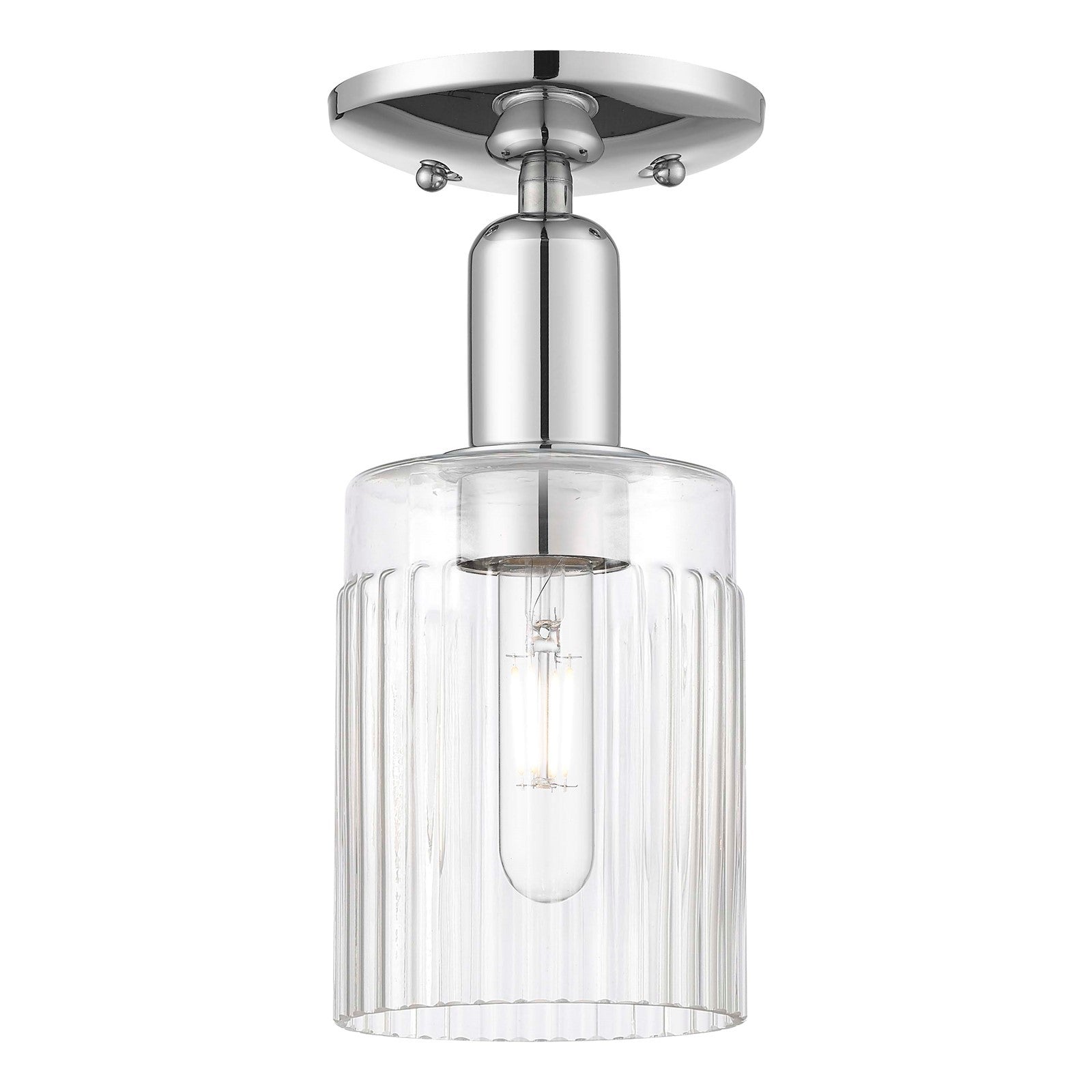 Innovations Hadley 1-Light 4.5in Semi-Flush Mount | Industrial Polished Chrome Steel and Clear Ribbed Glass | Hallway & Entryway | Model 716-1C-PC-G342