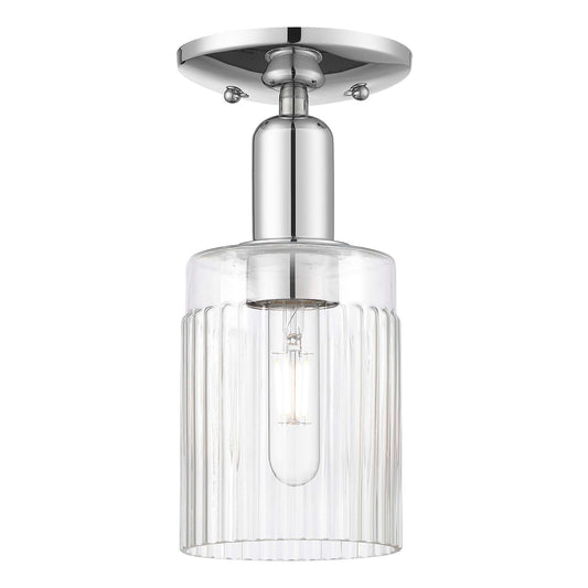 Innovations Hadley 1-Light 4.5in Semi-Flush Mount | Industrial Polished Chrome Steel and Clear Ribbed Glass | Hallway & Entryway | Model 716-1C-PC-G342