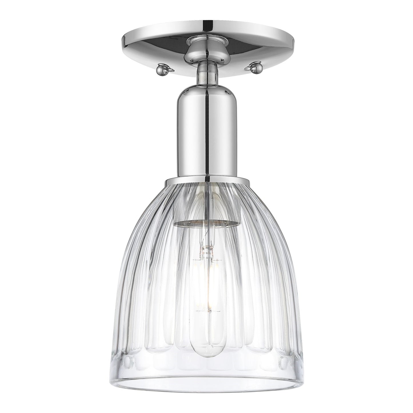 Innovations Brookfield 6in 1-Light Semi-Flush Mount | Industrial Polished Chrome Steel and Clear Ribbed Glass | Entryway & Hallway | Model 716-1C-PC-G442