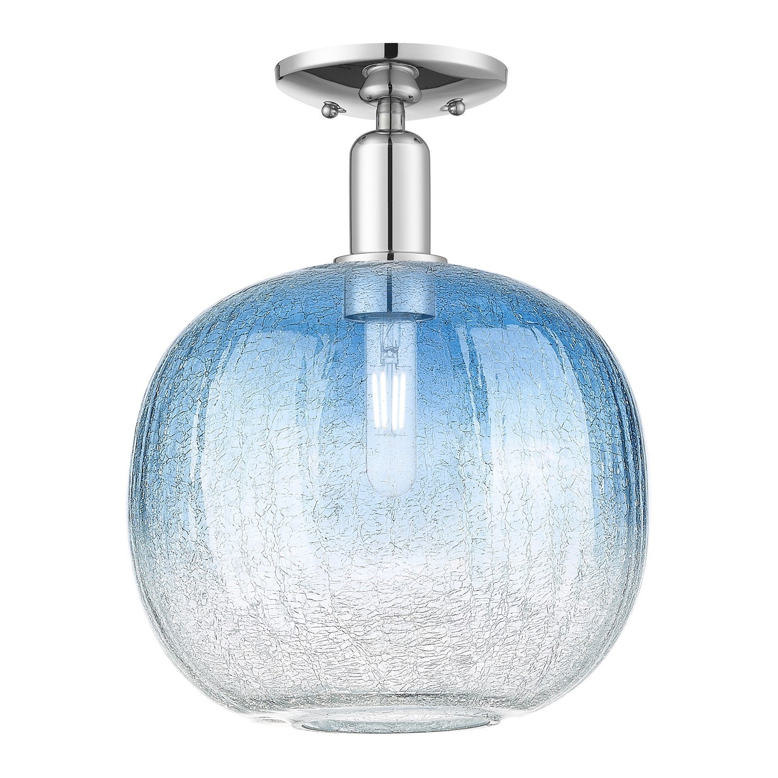 Innovations Brookhaven Sphere 10.5in 1-Light Semi-Flush Mount | Industrial Polished Chrome and Sapphire Blue Glass | Entryway | Model 716-1C-PC-G481-10SB