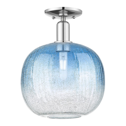 Innovations Brookhaven Sphere 10.5in 1-Light Semi-Flush Mount | Industrial Polished Chrome and Sapphire Blue Glass | Entryway | Model 716-1C-PC-G481-10SB