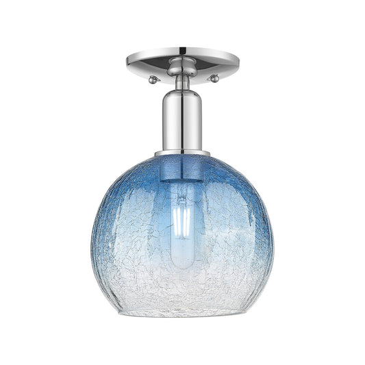 Innovations Brookhaven Globe 8in 1-Light Semi-Flush Mount | Industrial Polished Chrome and Sapphire Blue Glass | Entryway & | Model 716-1C-PC-G483-8SB