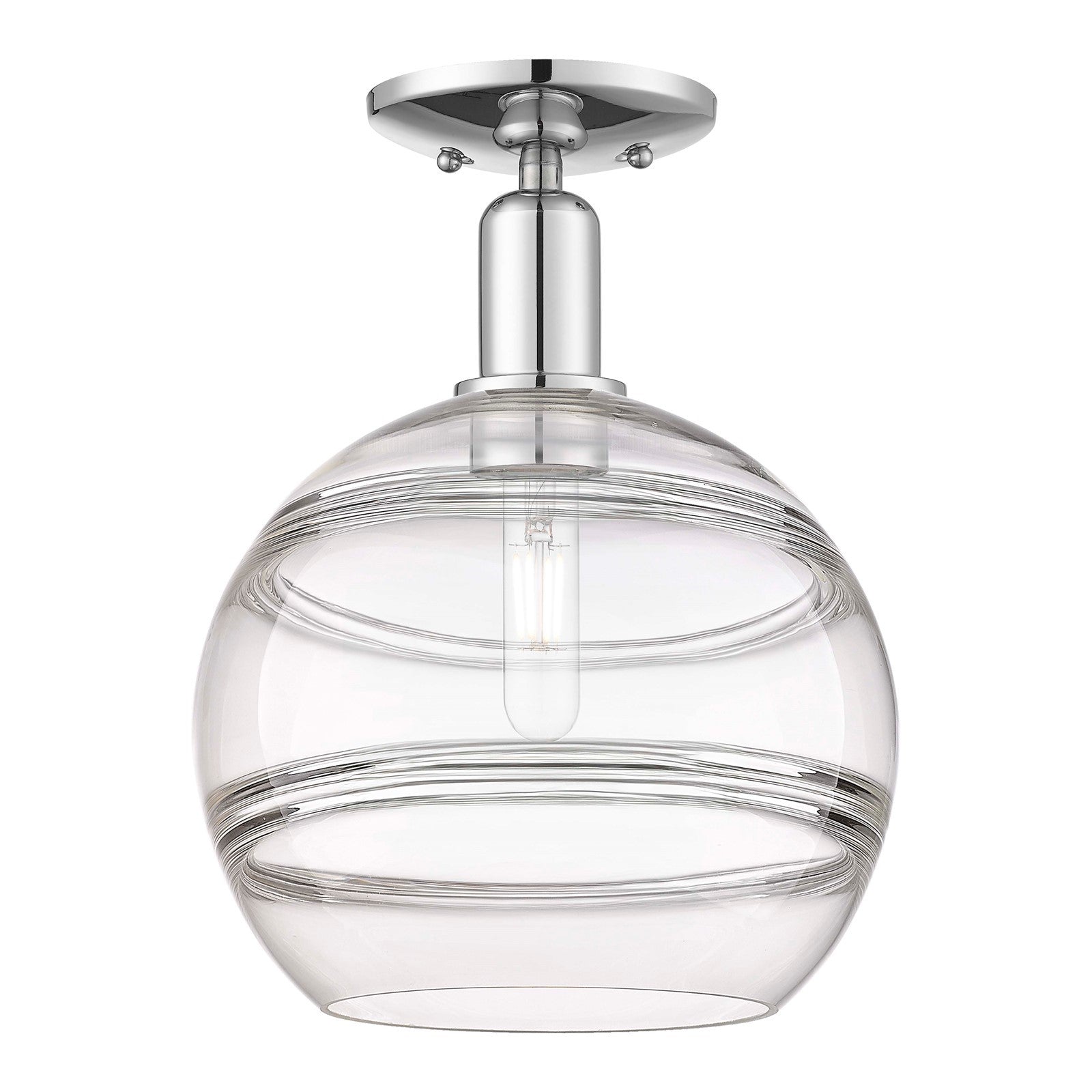 Innovations Rochester 10in 1-Light Semi-Flush Mount | Industrial Polished Chrome Steel and Clear Glass | Entryway & Hallway | Model 716-1C-PC-G556-10CL