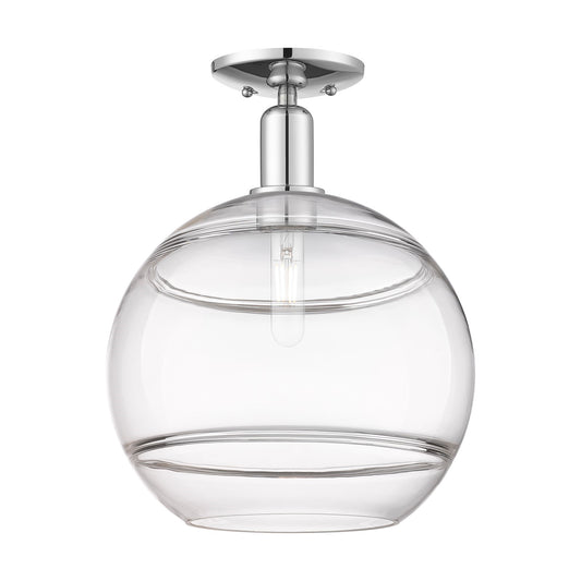 Innovations Rochester 12in 1-Light Semi-Flush Mount | Industrial Polished Chrome Steel and Clear Glass | Entryway & Hallway | Model 716-1C-PC-G556-12CL