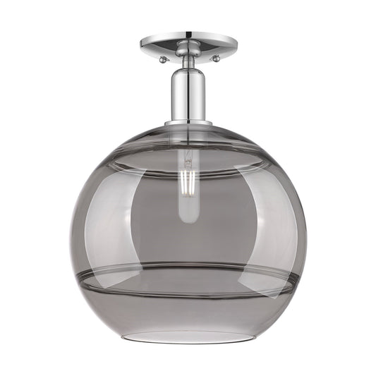 Innovations Rochester 12in 1-Light Semi-Flush Mount | Industrial Polished Chrome Steel and Light Smoke Glass | Entryway & | Model 716-1C-PC-G556-12SM