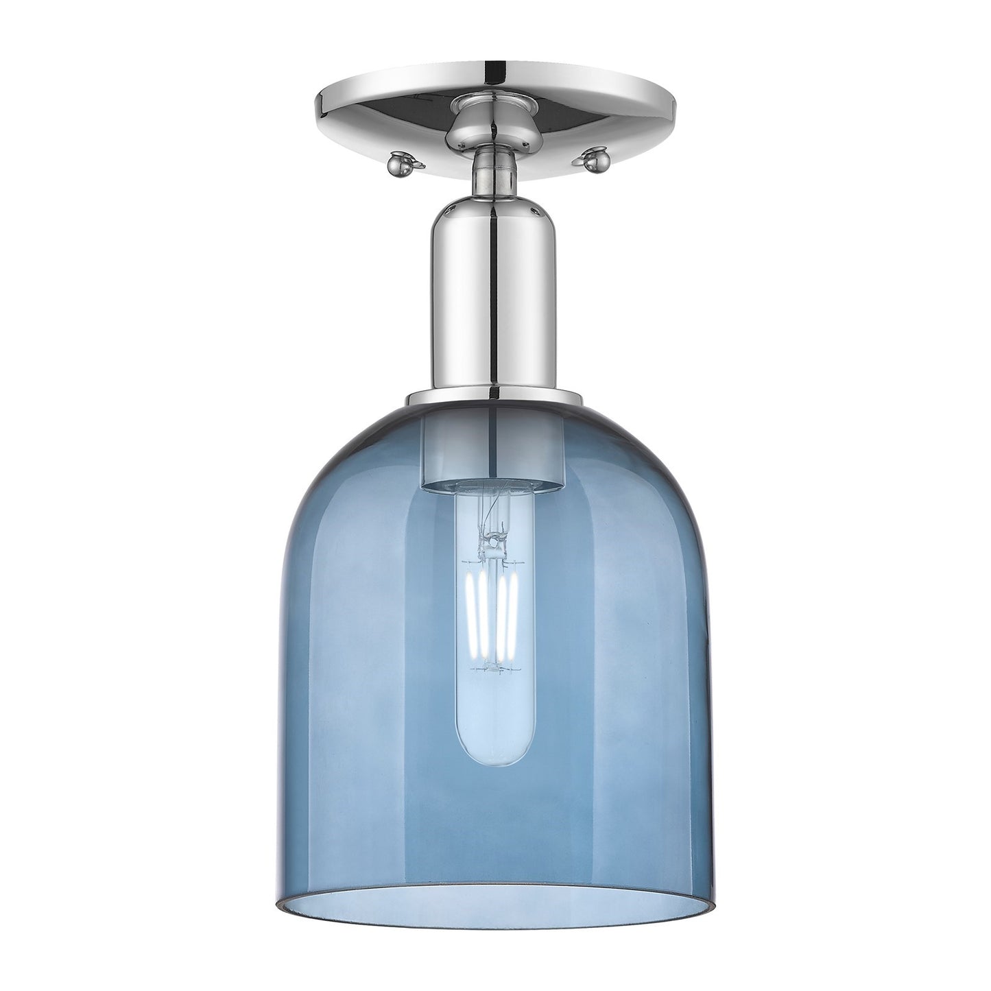Innovations Bella 6in 1-Light Semi-Flush Mount | Industrial Polished Chrome and Blue Glass | Entryway & Hallway | 5.5 x 5.5 x | Model 716-1C-PC-G558-6BL