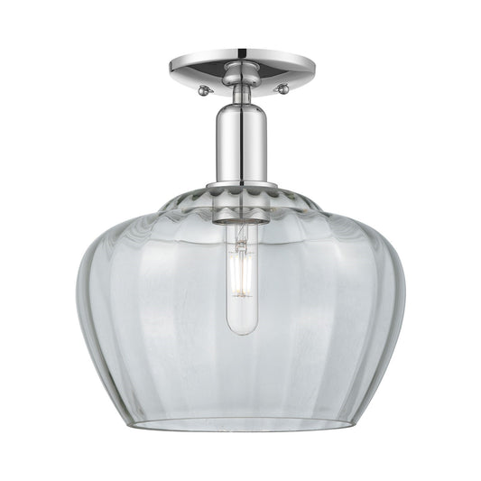 Innovations Fenton 11in 1-Light Semi-Flush Mount | Industrial Polished Chrome Steel and Clear Ribbed Glass | Entryway & Hallway | Model 716-1C-PC-G92-L