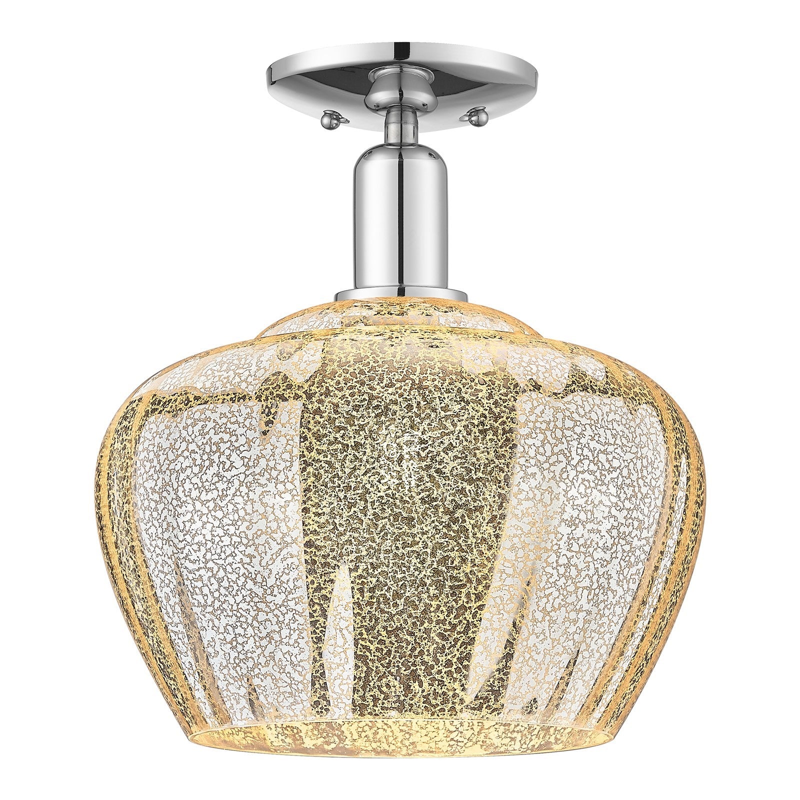 Innovations Fenton 11in 1-Light Semi-Flush Mount | Industrial Polished Chrome and Mercury Ribbed Glass | Entryway & Hallway | 11 x | Model 716-1C-PC-G96-L