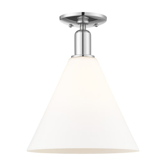 Innovations Berkshire Glass 12in 1-Light Semi-Flush Mount | Industrial Polished Chrome and Matte White Glass | Entryway & | Model 716-1C-PC-GBC-121