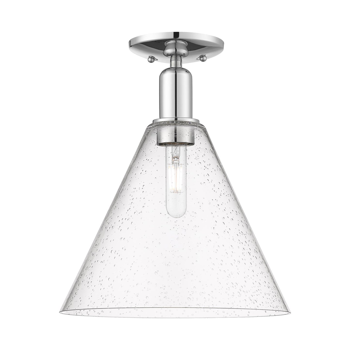 Innovations Berkshire Glass 12in 1-Light Semi-Flush Mount | Industrial Polished Chrome Steel and Seedy Glass | Entryway & | Model 716-1C-PC-GBC-124