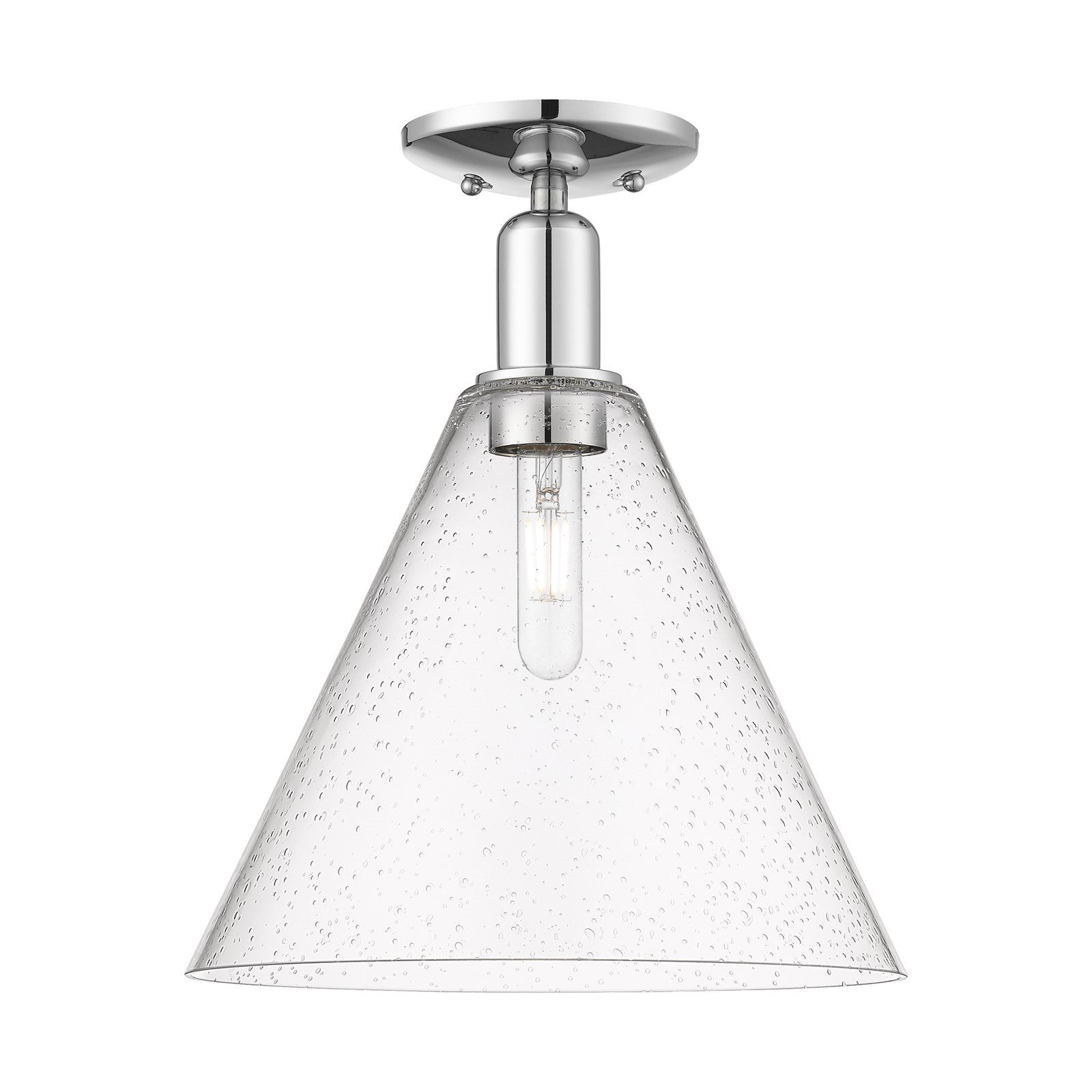Innovations Berkshire Glass 12in 1-Light Semi-Flush Mount | Industrial Polished Chrome Steel and Seedy Glass | Entryway & | Model 716-1C-PC-GBC-124