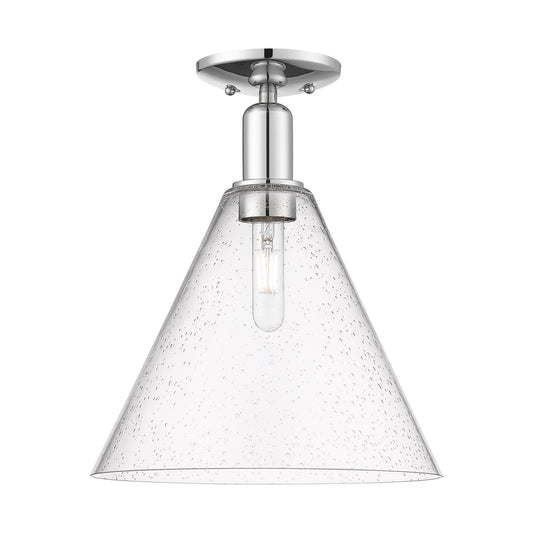 Innovations Berkshire Glass 12in 1-Light Semi-Flush Mount | Industrial Polished Chrome Steel and Seedy Glass | Entryway & | Model 716-1C-PC-GBC-124