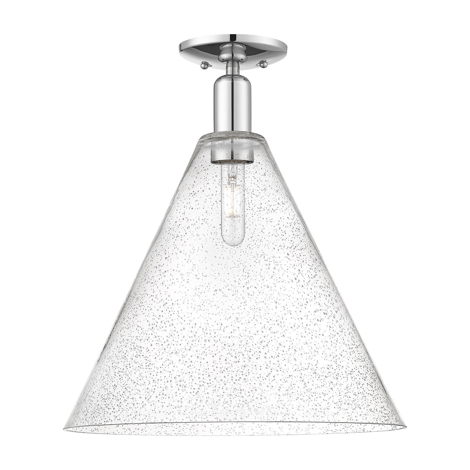 Innovations Berkshire Glass 16in 1-Light Semi-Flush Mount | Industrial Polished Chrome Steel and Seedy Glass | Entryway & | Model 716-1C-PC-GBC-164