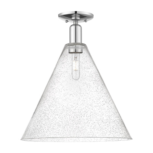 Innovations Berkshire Glass 16in 1-Light Semi-Flush Mount | Industrial Polished Chrome Steel and Seedy Glass | Entryway & | Model 716-1C-PC-GBC-164
