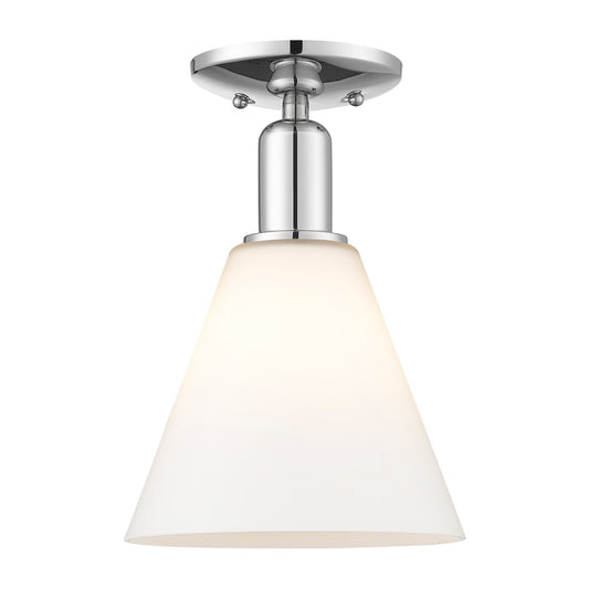 Innovations Berkshire Glass 8in 1-Light Semi-Flush Mount | Industrial Polished Chrome and Matte White Glass | Kitchen & Hallway | Model 716-1C-PC-GBC-81
