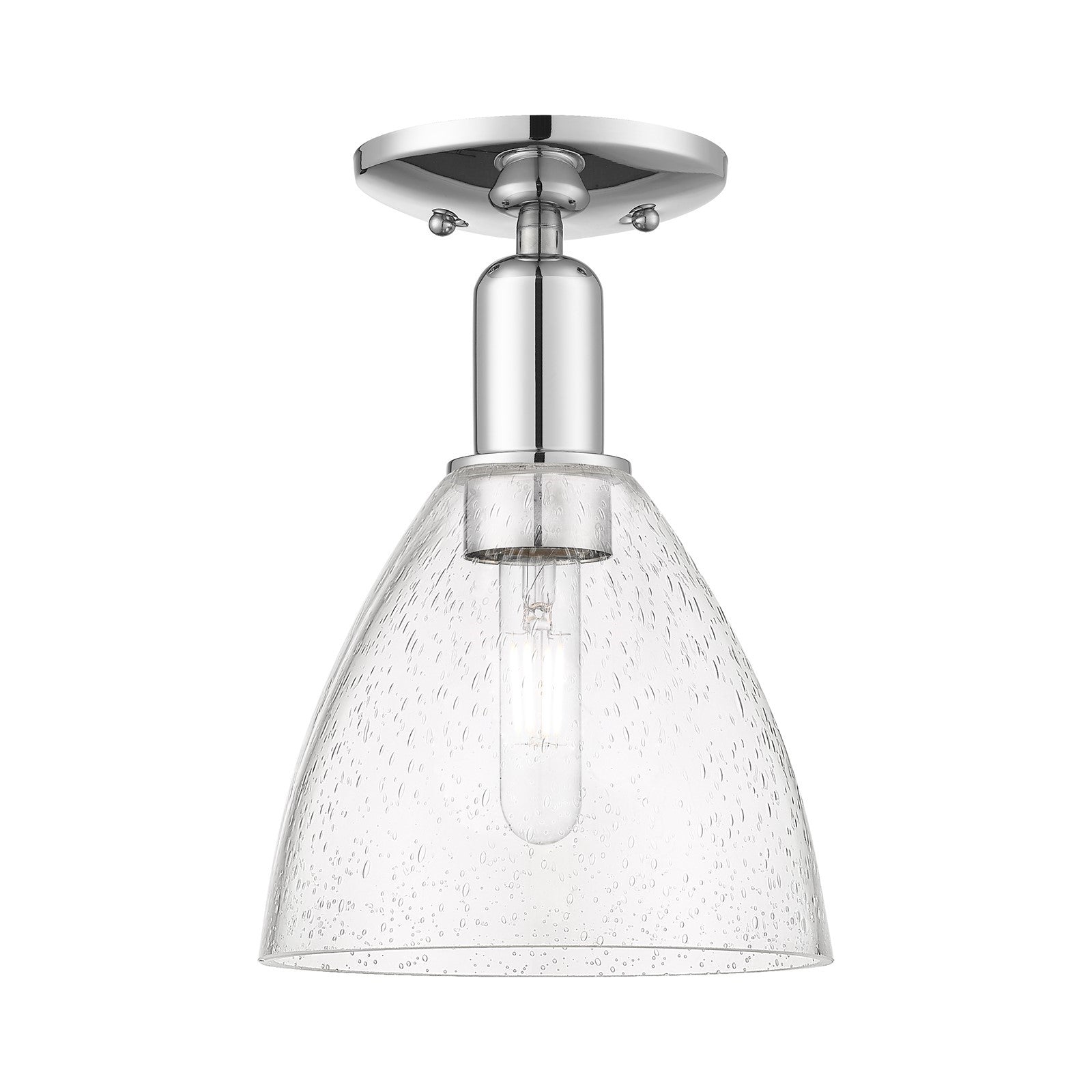 Innovations Bristol 8in 1-Light Semi-Flush Mount | Industrial Polished Chrome Steel and Seedy Glass Dome Shade | Entryway & | Model 716-1C-PC-GBD-754