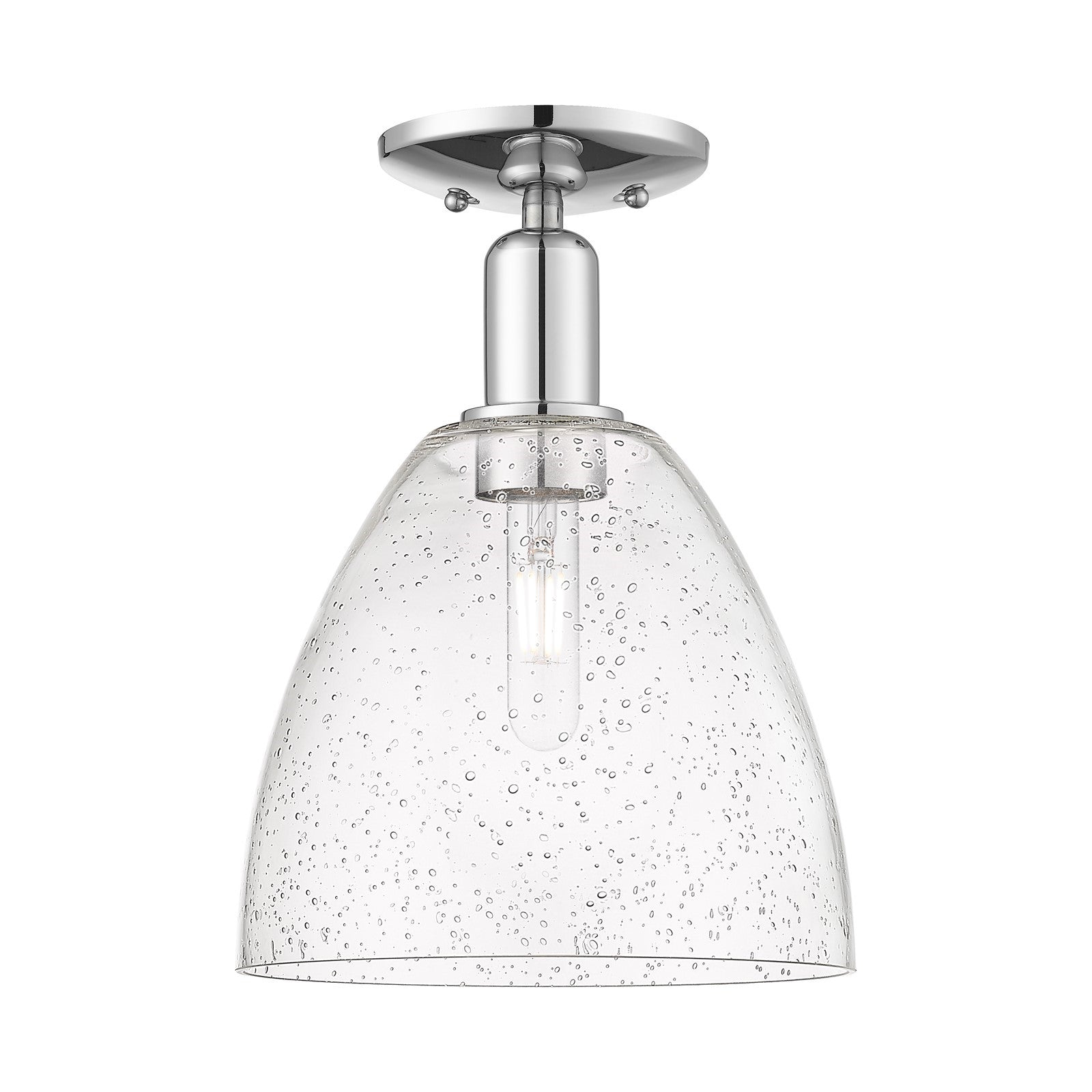 Innovations Bristol 9in 1-Light Semi-Flush Mount | Industrial Polished Chrome Steel and Seedy Glass Dome | Entryway & Hallway | 9 | Model 716-1C-PC-GBD-94