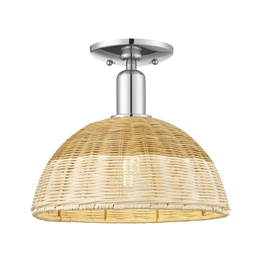 Innovations Natural Ballston Dome 12in 1-Light Semi-Flush Mount | Farmhouse Polished Chrome and Natural Fiber Basketweave | Model 716-1C-PC-NBD2-12-NAT