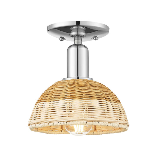 Innovations Natural Ballston Dome 7.5in 1-Light Semi-Flush Mount | Farmhouse Polished Chrome and Natural Fiber Dome Shade | Model 716-1C-PC-NBD2-75-NAT