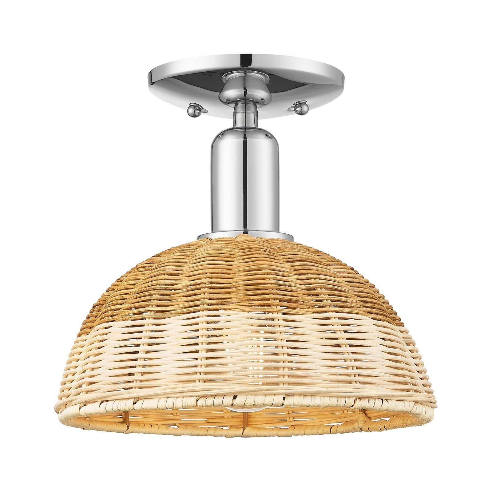 Innovations Natural Ballston Dome 9in 1-Light Semi-Flush Mount | Farmhouse Polished Chrome and Natural Fiber Basketweave | Model 716-1C-PC-NBD2-9-NAT