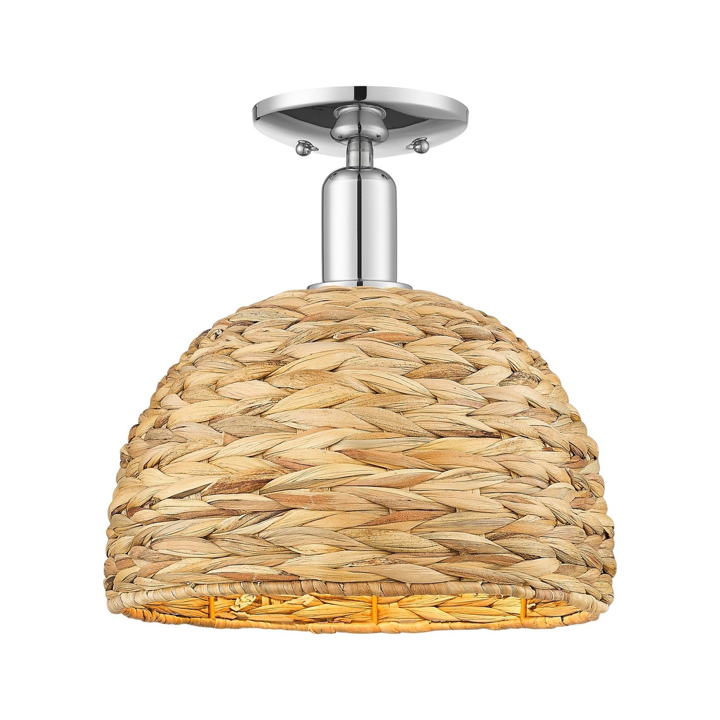 Innovations Woven Rattan 12in 1-Light Semi-Flush Mount | Industrial Polished Chrome and Natural Fiber | Kitchen & Hallway | Model 716-1C-PC-RBD-12-NAT