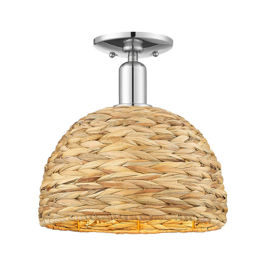 Innovations Woven Rattan 12in 1-Light Semi-Flush Mount | Industrial Polished Chrome and Natural Fiber | Kitchen & Hallway | Model 716-1C-PC-RBD-12-NAT