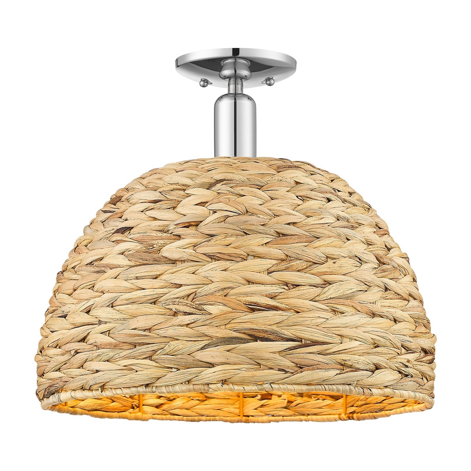 Innovations Woven Rattan 16in 1-Light Semi-Flush Mount | Industrial Polished Chrome and Natural Fiber Dome Shade | Entryway & | Model 716-1C-PC-RBD-16-NAT