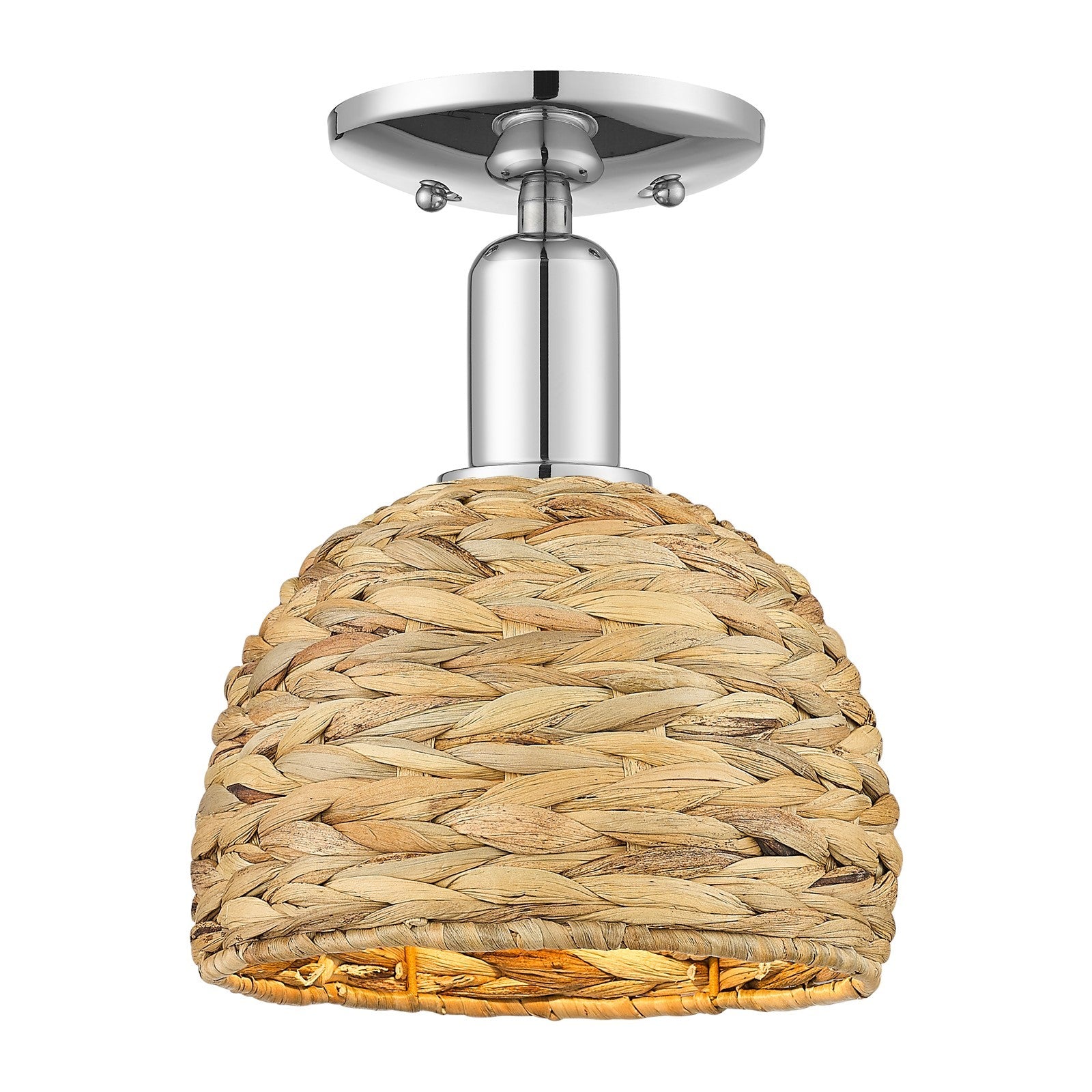 Innovations Woven Rattan 8in 1-Light Semi-Flush Mount | Rustic Farmhouse Polished Chrome and Natural Woven Rattan | Entryway & | Model 716-1C-PC-RBD-8-NAT