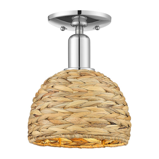 Innovations Woven Rattan 8in 1-Light Semi-Flush Mount | Rustic Farmhouse Polished Chrome and Natural Woven Rattan | Entryway & | Model 716-1C-PC-RBD-8-NAT