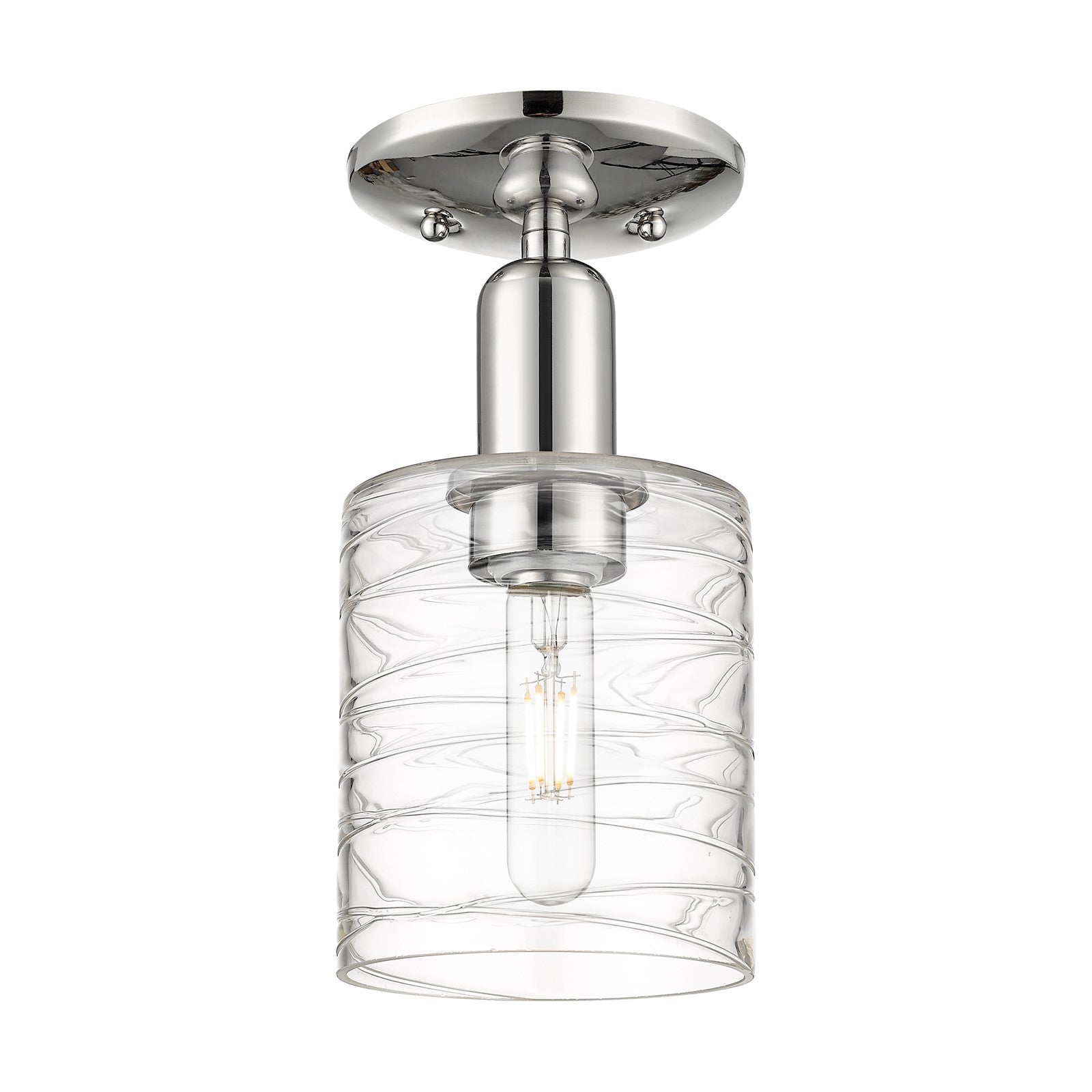Innovations Cobbleskill 5in 1-Light Semi-Flush Mount | Industrial Polished Nickel Steel and Deco Swirl Glass | Entryway & Hallway | Model 716-1C-PN-G1113