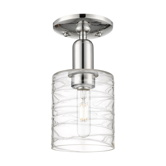 Innovations Cobbleskill 5in 1-Light Semi-Flush Mount | Industrial Polished Nickel Steel and Deco Swirl Glass | Entryway & Hallway | Model 716-1C-PN-G1113