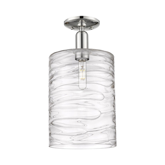 Innovations Cobbleskill 9in 1-Light Semi-Flush Mount | Industrial Modern Polished Nickel and Clear Deco Swirl Glass | Entryway & | Model 716-1C-PN-G1113-L