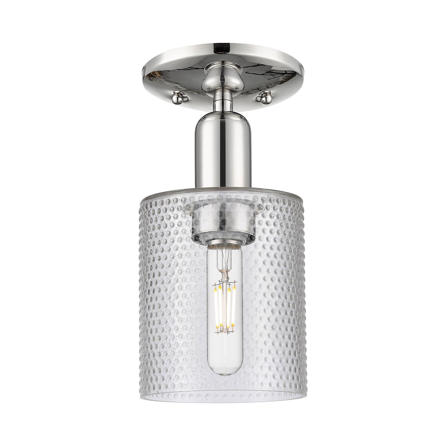 Innovations Cobbleskill 5in 1-Light Semi-Flush Mount | Industrial Polished Nickel and Clear Glass | Hallway & Entryway | 5 x 5 x | Model 716-1C-PN-G112