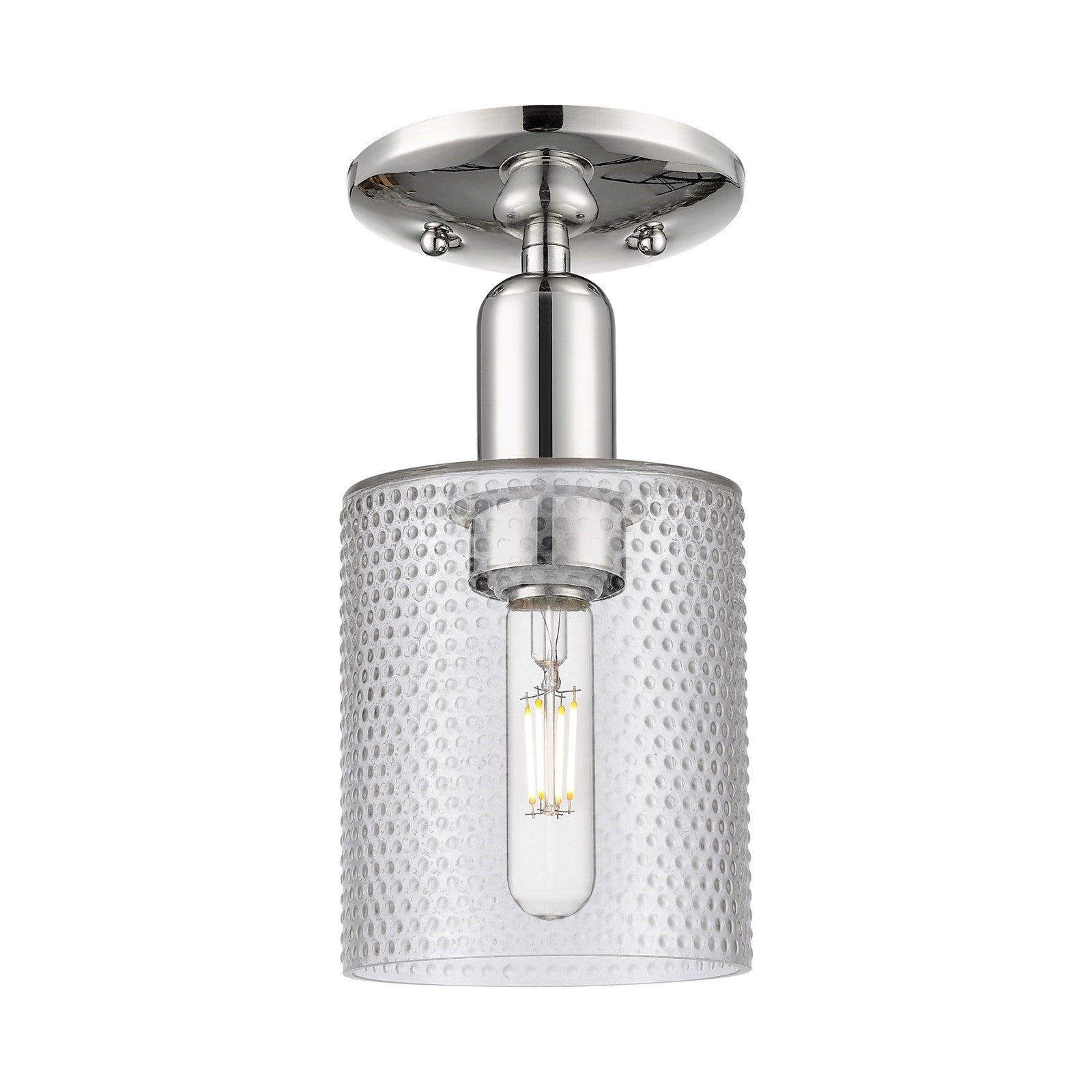 Innovations Cobbleskill 5in 1-Light Semi-Flush Mount | Industrial Polished Nickel and Clear Glass | Hallway & Entryway | 5 x 5 x | Model 716-1C-PN-G112