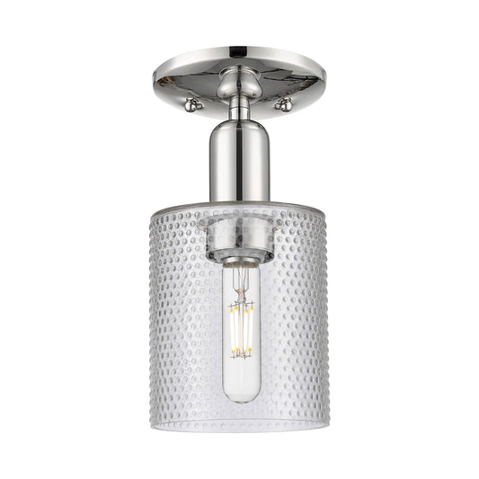 Innovations Cobbleskill 5in 1-Light Semi-Flush Mount | Industrial Polished Nickel and Clear Glass | Hallway & Entryway | 5 x 5 x | Model 716-1C-PN-G112