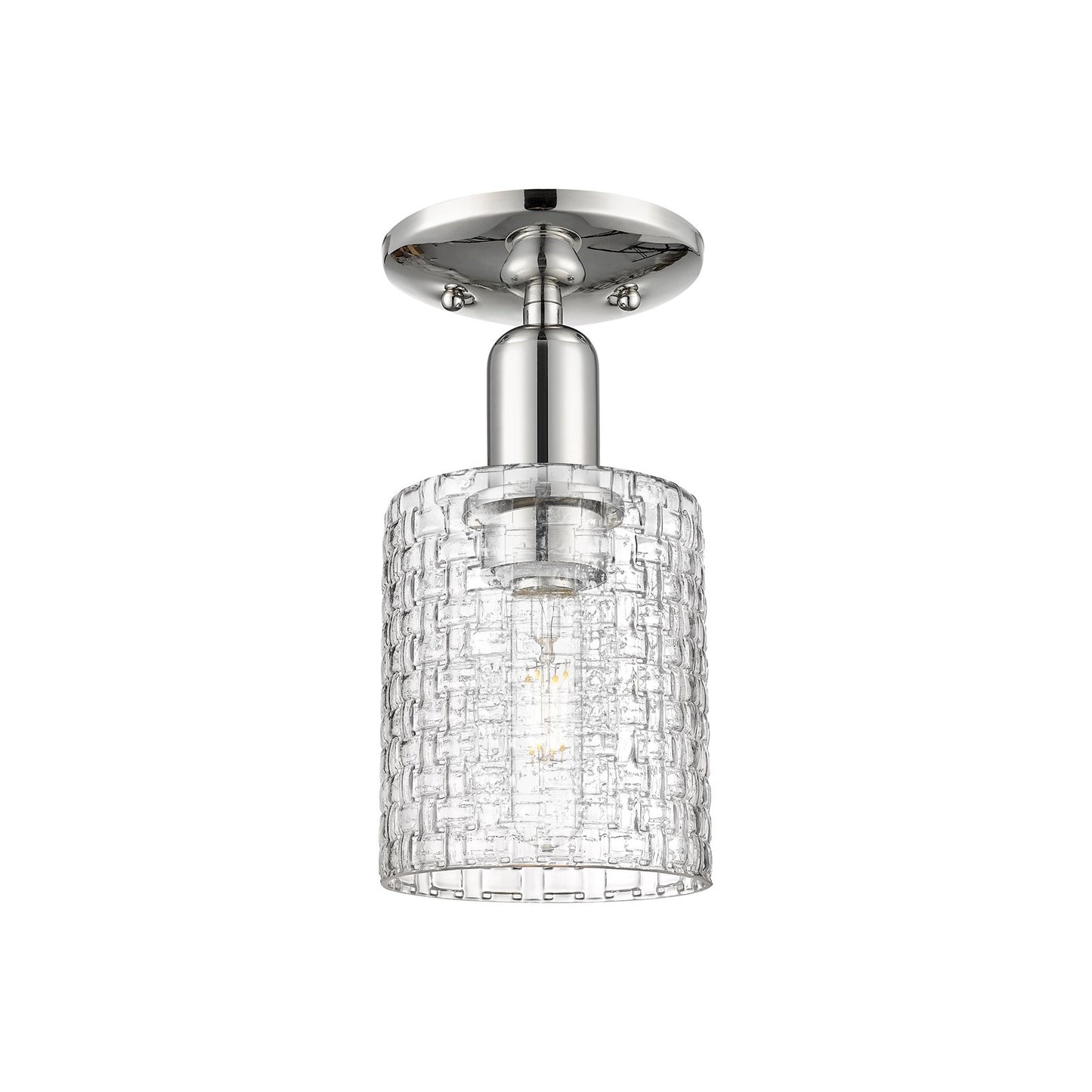 Innovations Cobbleskill 5in 1-Light Semi-Flush Mount | Industrial Polished Nickel Steel and Clear Basket Weave Glass | Model 716-1C-PN-G112C-5CL