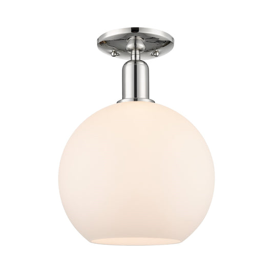Innovations Athens 10in 1-Light Semi-Flush Mount | Industrial Polished Nickel and Matte White Glass | Damp-Rated Entryway & | Model 716-1C-PN-G121-10