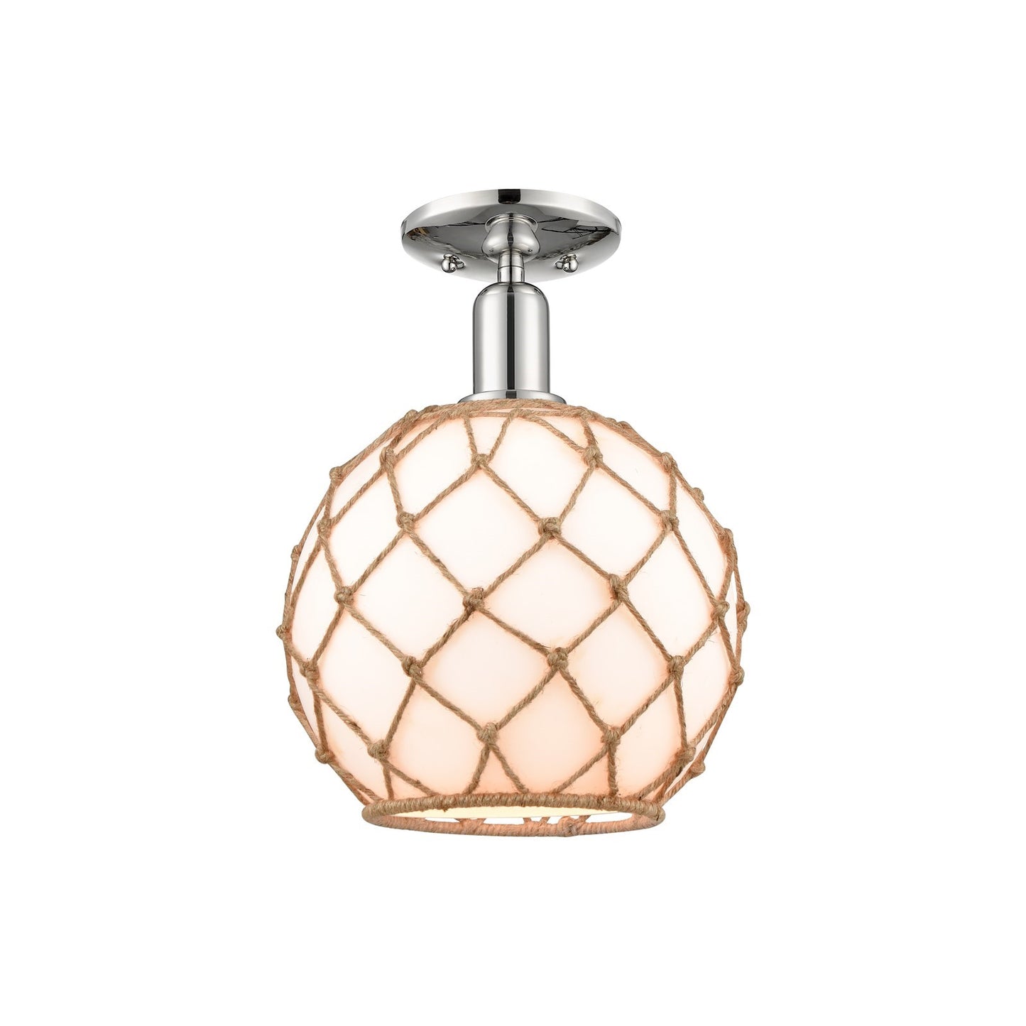 Innovations Farmhouse Rope 10in 1-Light Semi-Flush Mount | Industrial Polished Nickel and Matte White Glass with Rope | Model 716-1C-PN-G121-10RB
