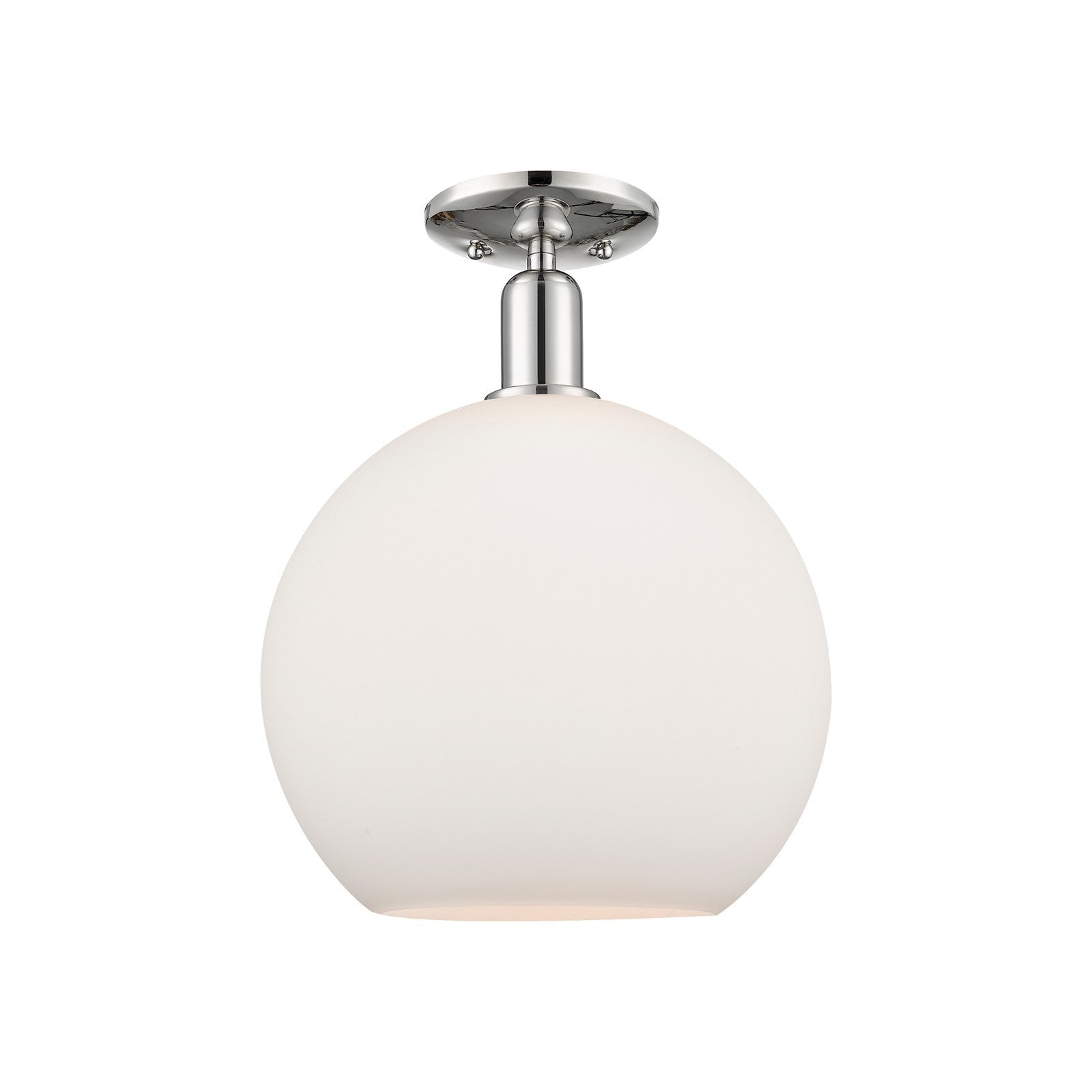 Innovations Athens 12in 1-Light Semi-Flush | Industrial Polished Nickel and Matte White Glass | Damp-Rated Hallway & Bathroom | Model 716-1C-PN-G121-12