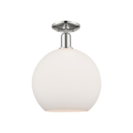 Innovations Athens 12in 1-Light Semi-Flush | Industrial Polished Nickel and Matte White Glass | Damp-Rated Hallway & Bathroom | Model 716-1C-PN-G121-12