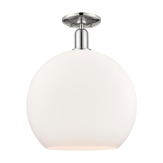 Innovations Athens 14in 1-Light Semi-Flush Mount | Industrial Polished Nickel and Matte White Glass | Damp-Rated Entryway & | Model 716-1C-PN-G121-14