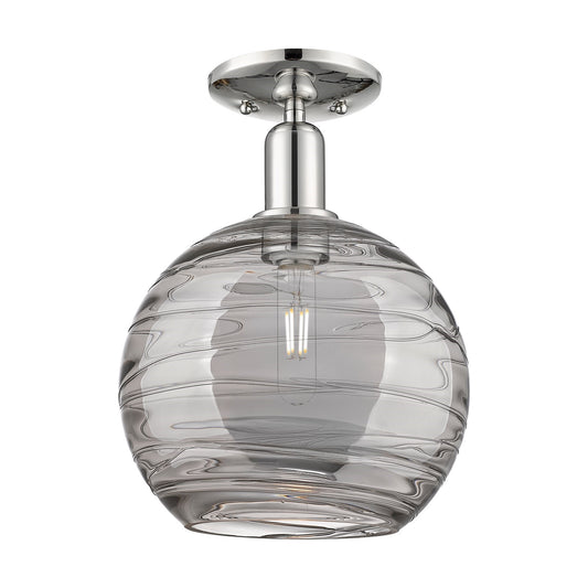 Innovations Athens Deco Swirl 10in 1-Light Semi-Flush Mount | Industrial Polished Nickel and Light Smoke Glass | Damp-Rated | Model 716-1C-PN-G1213-10SM
