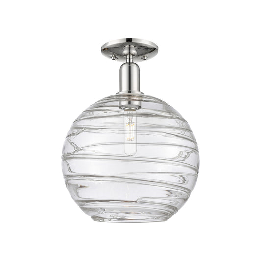 Innovations Athens Deco Swirl 12in 1-Light Semi-Flush Mount | Industrial Polished Nickel Steel and Clear Deco Swirl Glass | Model 716-1C-PN-G1213-12CL