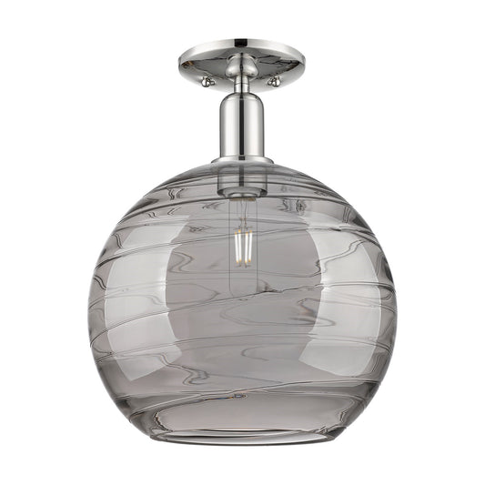 Innovations Athens Deco Swirl 12in 1-Light Semi-Flush Mount | Industrial Polished Nickel and Light Smoke Glass | Damp Rated | Model 716-1C-PN-G1213-12SM